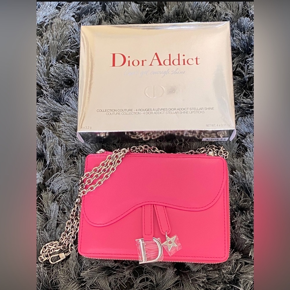 Authentic Dior zip around clutch bag with removable chain